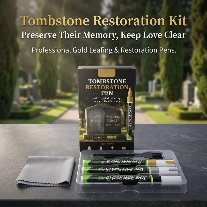 All-in-One Tombstone Touch Up Paint Pen Set Permanent Stone Marker Waterproof Weatherproof Fade Resistant Inscription Repair Pen