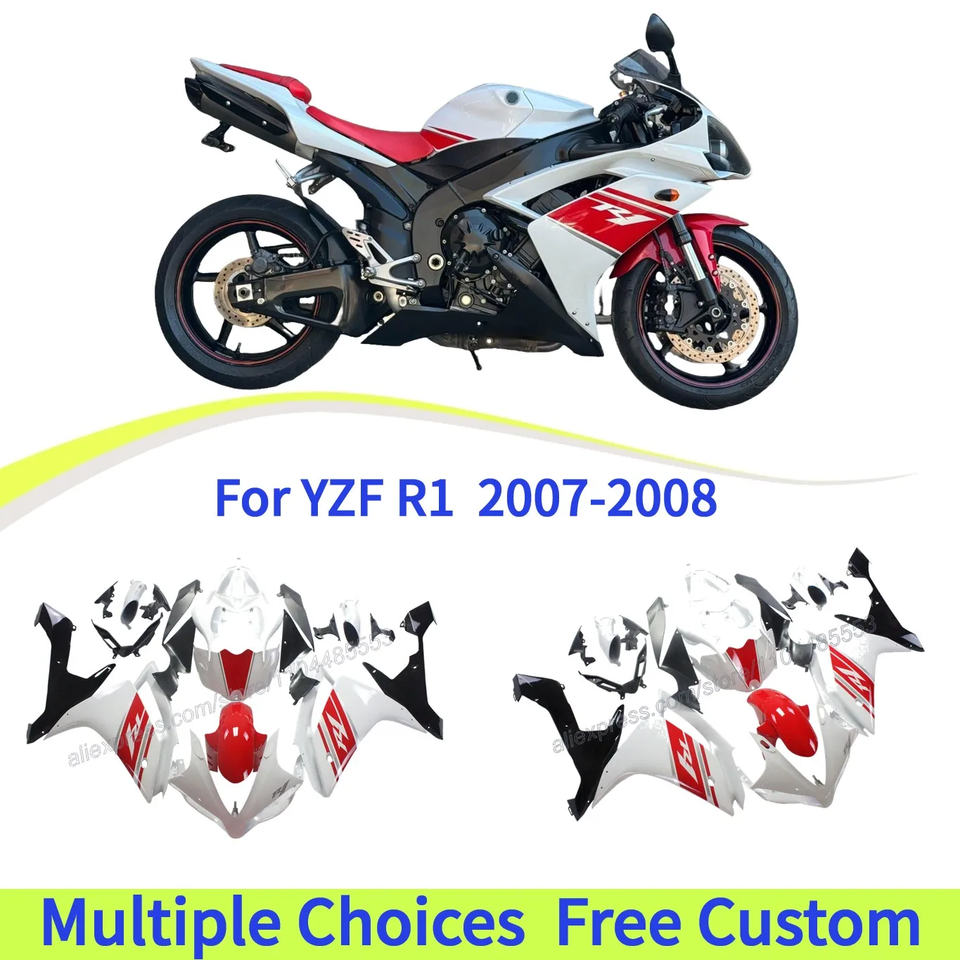 

Fairing kit For Yamaha 2007 2008 YZF R1 YZF1000 ABS Plastic Motorcycle Body Cover,Red White