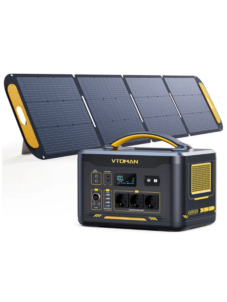 VTOMAN JUMP 2200 Kraftwerk mit VS200 Solarpanel-Kit, 1548 Wh LiFePO4-Batterie-Solargenerator für Camping und Notfall