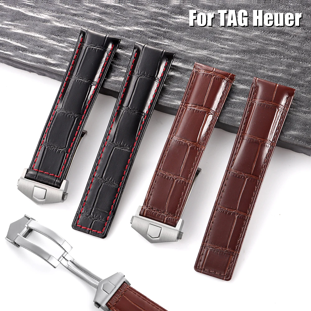 20mm 22mm 24mm for TAG Heuer Leather Watchband Blue Brown Black Red Bracelet Cowhide Leather Women Men Watch Strap Accessories