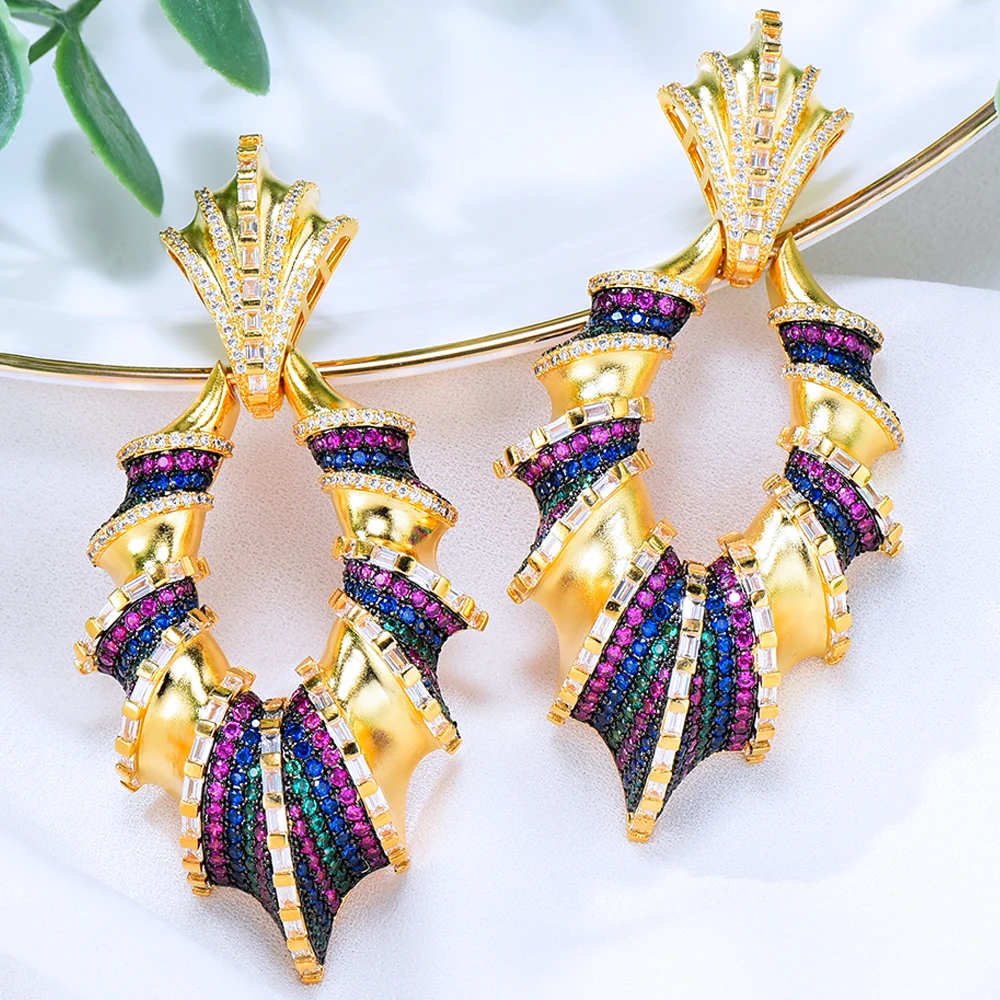 

Missvikki Luxury Vintage Big Earrings For Women Wedding Party CZ Golden Hollow Engraving Dubai Bridal Earrings Fashion Jewelry