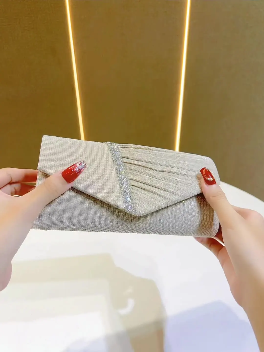 Bolso de mano plateado con purpurina para mujer, bolso de noche tipo sobre, bolso largo elegante a la moda, bolsos de hombro con cadena, bolso para fiesta de boda