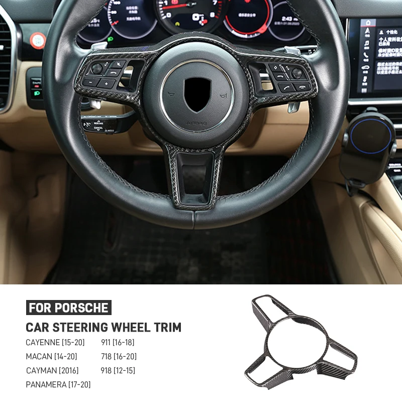 

For Porsche Macan Cayenne Panamera 718 911 918 Real Dry Carbon Fiber Car Interior Steering Wheel Cover Trim Interior Accessories