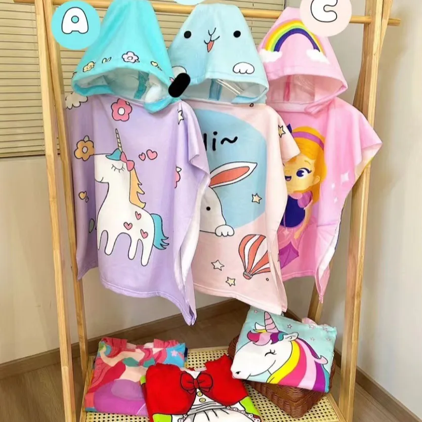 Baby Bath Towel Kids Beach Towel with Hood Boys Girls Hooded Towels Absorbent Bath Robe for Baby Infant Hooded Cloak