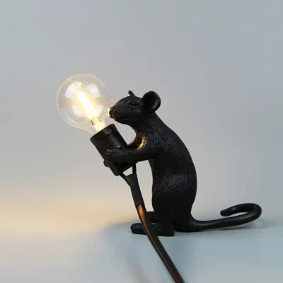 Nordic Cartoon Mouse Resin Night Lamp, Resin Animal Rat, Home Decor, Bedside Lighting Fixtures, E12