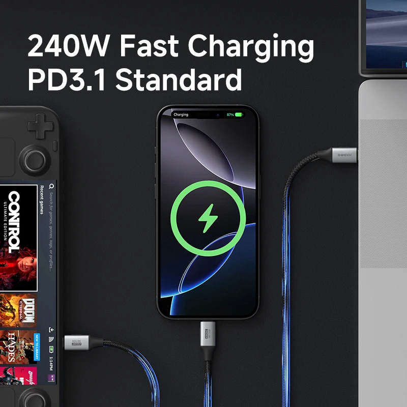 Hagibis USB 4 Cable USB C to USB C Ultra Soft 240W 80Gbps High Speed Cord 8K Video for Thunderbolt 4/5 iPhone 17 iPad Power Bank view 5