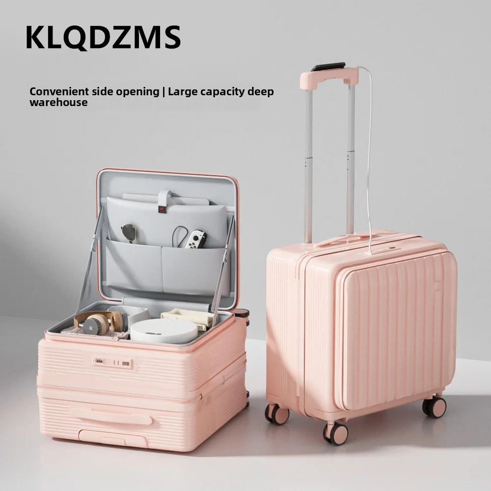 KLQDZMS Luggage 18"20 Inch Zipper Boarding Box Aluminum Frame Trolley Case Front Opening Laptop Universal Wheel Rolling Suitcase
