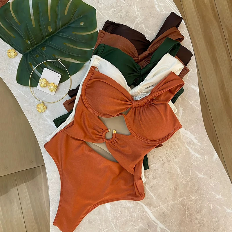 Chic One Shoulder Bikinis Swimwear Women Sexy Backless Hollow Out Irregular One Piece Swimsuit 2025 New Bodysuit Bathing Suit