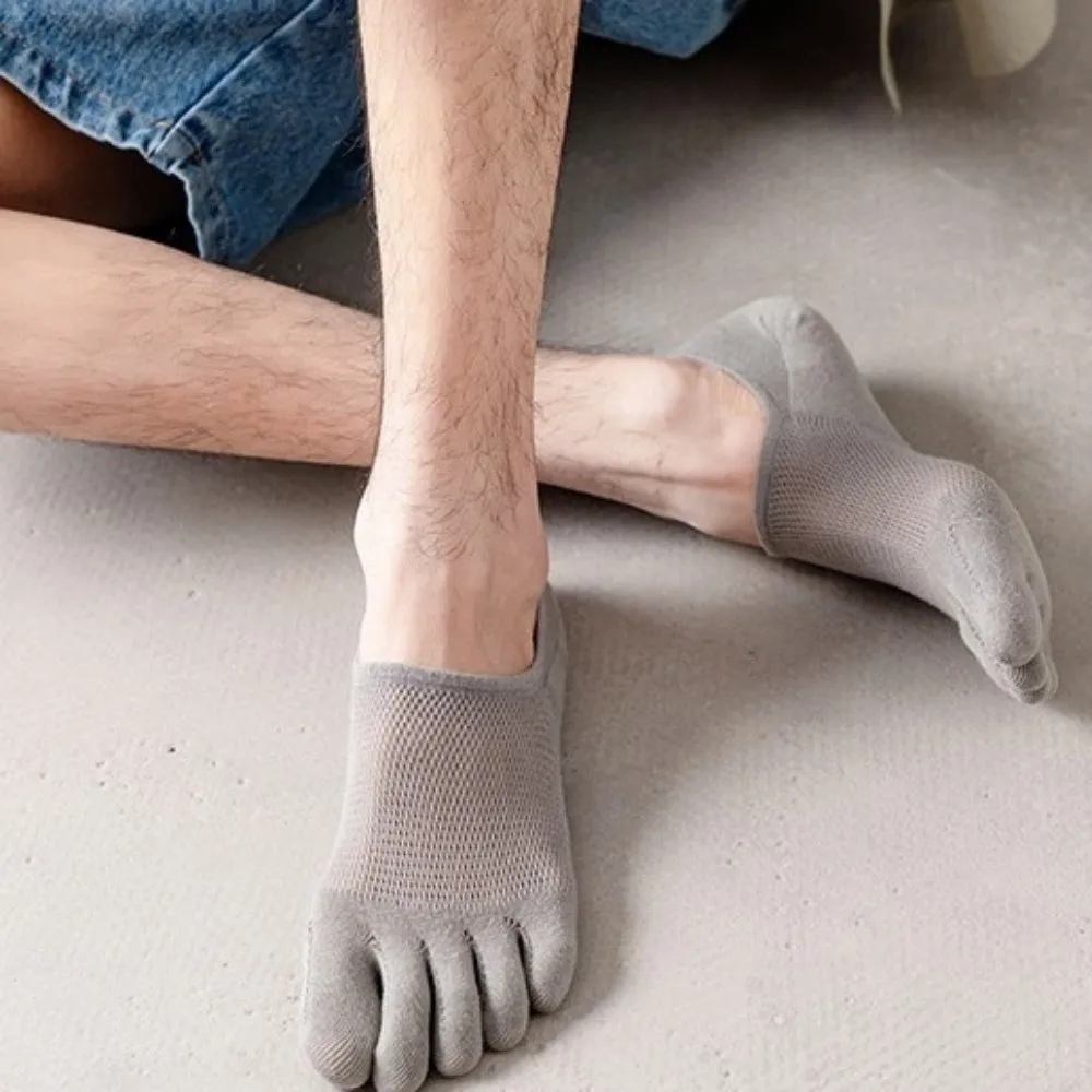Sports Socks Cotton Five Finger Socks Anti-Slip Breathable No-Show Socks Solid Color Shallow Mouth Five Toe Socks Men's Use