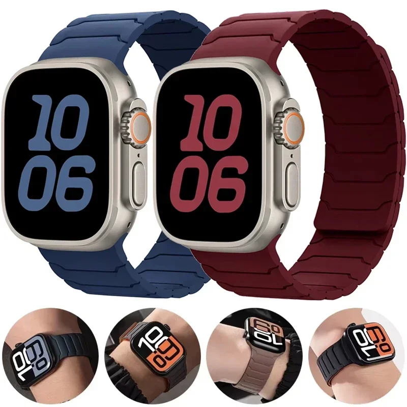 

Strap For Apple Watch ultra 2 Band 49mm 45mm 44mm 40mm 42mm 46mm 41mm 38mm Magnetic Silicone Bracelet IWatch Series 10 SE 9 8 7