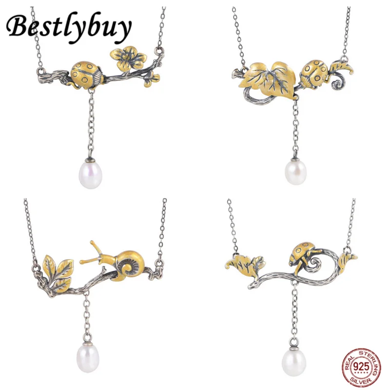 

S925 Sterling Silver Gold-plated Ladybug/frog Freshwater Pearl Tassel Necklace Women's Fashionable Original Design Jewelry