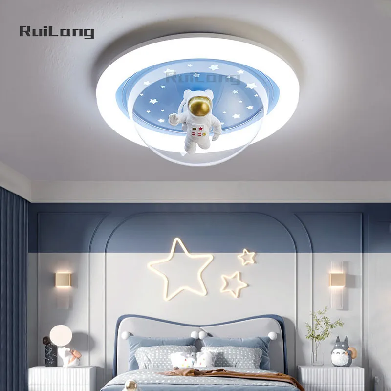 

Modern Astronaut Led Ceiling Lamp Children's Room Bedroom Study Baby Cartoon Chandelier Kids Boys Star Moon Spaceman Ceiling Light