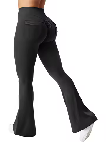 Women Workout Flare Leggings High Waisted with Pockets Butt Lifting Scrunch Bootcut Yoga Pants product image