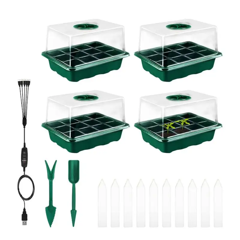 

Starter Tray With Grow Light Starter Trays With Heightened Lids Indoor Gardening Plant Germination Trays Starter Kit With Timing