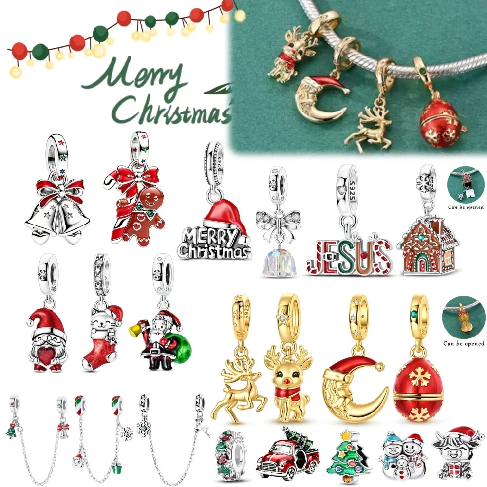 925 Sterling Silver Christmas Gift Snowman Santa Elk Tree Gingerbread Man Charms Pendant Bead for Women DIY Bracelet Jewelry