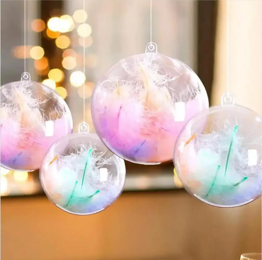 10Pcs Transparent Balls Acrylic Clear Hanging Open Plastic Round Ball Fillable Ornaments Party Wedding Xmas Decorations 4/6/8cm
