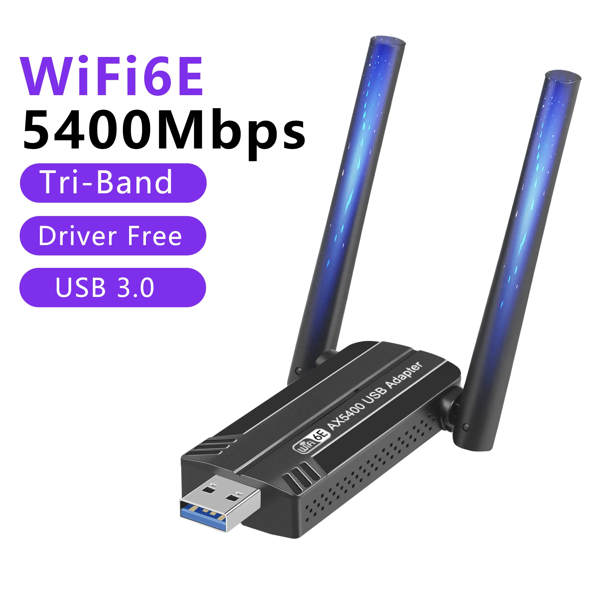 Carte réseau WiFi 6E, 5400Mbps, USB 3.0, adaptateur Leicrer and 2.4G, 5G, 6G, récepteur WiFi, dongle pour Windows 10 11, pilote gratuit