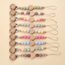 New Heart Wooden Beech Clip Baby Pacifier Chain Silicone Beads Dummy Nipple Holder Guard Teether Pendant Newborn Chew Toys Gift