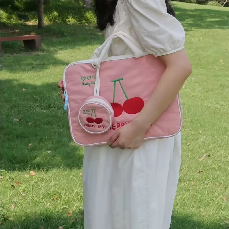Sweet Cute Cherry Hand Carry Laptop Bag Women Tablet MacBook Air 13 Case 14 Inch Laptop Sleeve Portable Large Capacity Briefcase