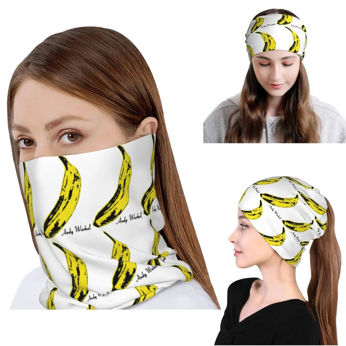 Andy Warhol Sunset Cat Cattle Banana Bandana Halstuch, magischer Schal, Fahrradschal, Mütze für Männer, Frauen, Erwachsene, atmungsaktiv