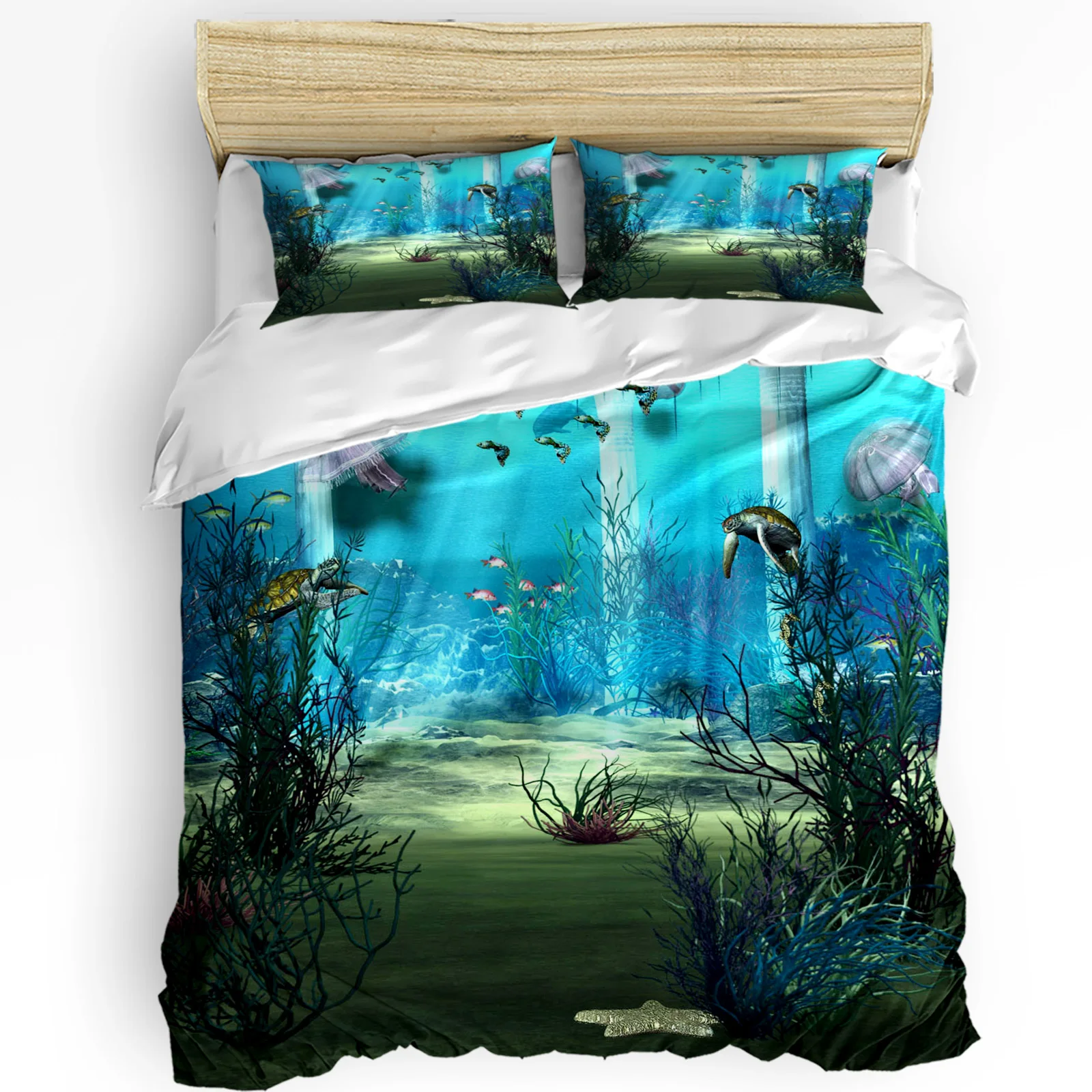 3 قطعة طقم سرير تحت الماء الحيوانات الحياة البحرية الكرتون المنسوجات المنزلية غطاء لحاف كيس وسادة صبي طفل في سن المراهقة فتاة الفراش يغطي مجموعة