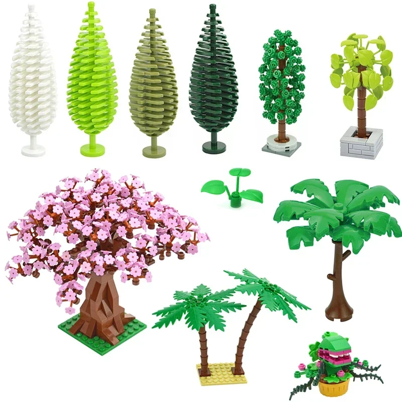 MOC Building Blocks Bricks 3471 2435 6064 City House Accessories Plant Tree Pine shrub Christmas tree Prickly Bush Bricks