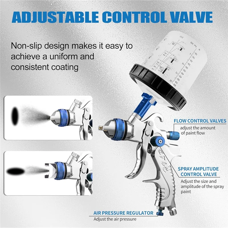 

AT63-HVLP Gravity-Fed Air Spray-Gun With 1.4/1.7/2.0/2.5 Mm Nozzles And 650 Cc Mixing Cups, Automotive Paint Sprayer