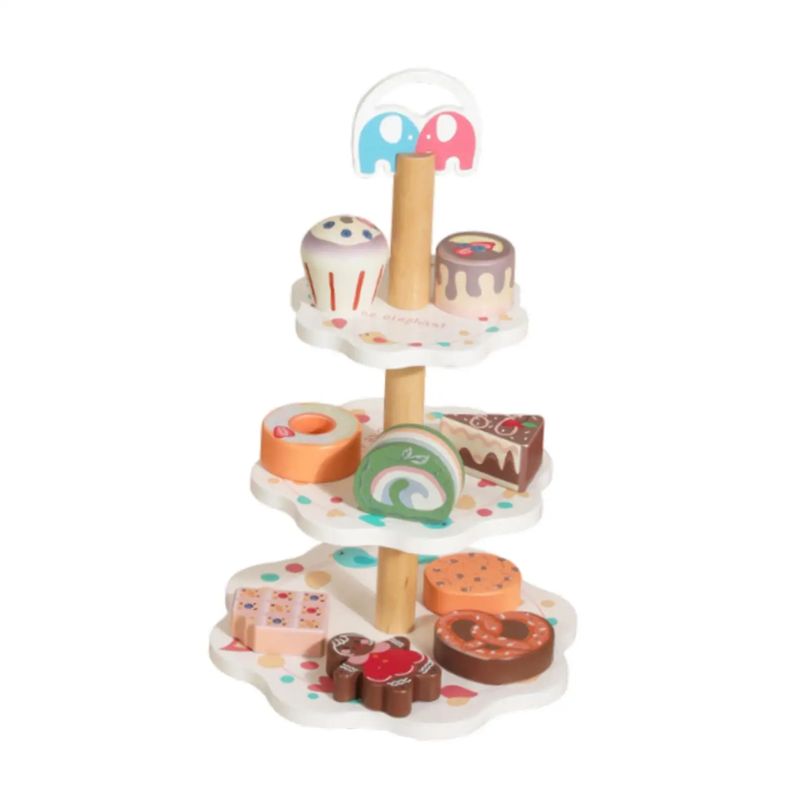 Wooden Dessert Stand Playset Kitchen Accessories for Little Girls Children