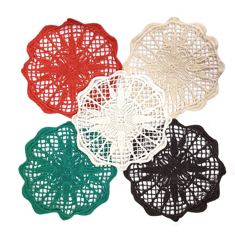 

2-Pack Round Lace Coasters - Handmade Cotton Embroidery Flower Mats, Hollow Heat-Resistant Cup Pads for Table Decor