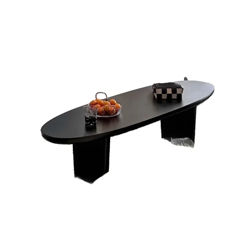 Black solid wood oval living room household small apartment bed and breakfast log table