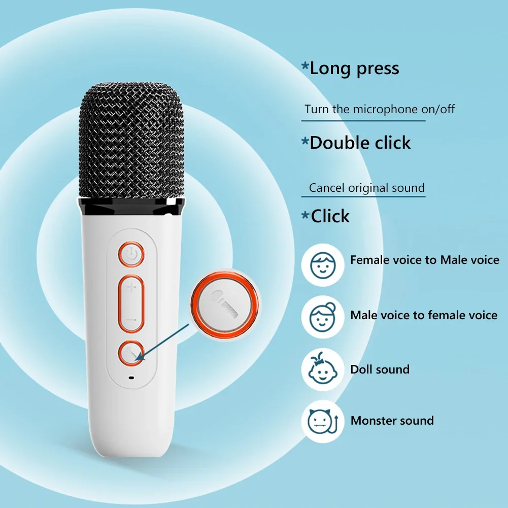 Machine de karaoké portable avec microphone, Bluetooth 5.3 PA, système de haut-parleurs avec 1-2 microphones sans fil, maison, chant familial