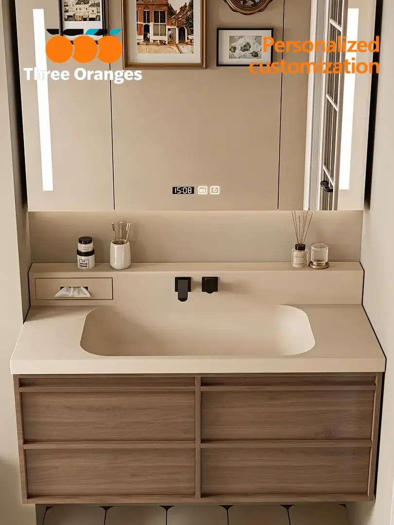 S178 DuPont Corian Log-Style Bathroom Vanity Cabinet Combination Integrated Basin Hand Wash & Face Wash Sink - Bathroom Sanitary