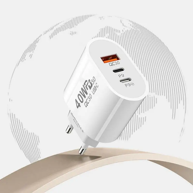 USB C Charger 40W Fast Charging Charger 3Ports Type C Mobile Phone Charger PD Power Adapter forSamsung forXiaomi QC3.0