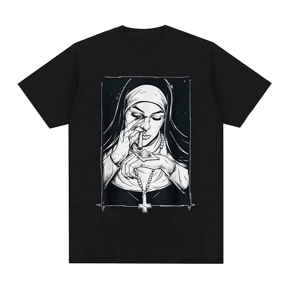 Funny Devil Unholy Nun T Shirt Harajuku Casual Cotton T-shirt Summer Men's Women's Fashion Cool Oversized T Shirts Streetwear