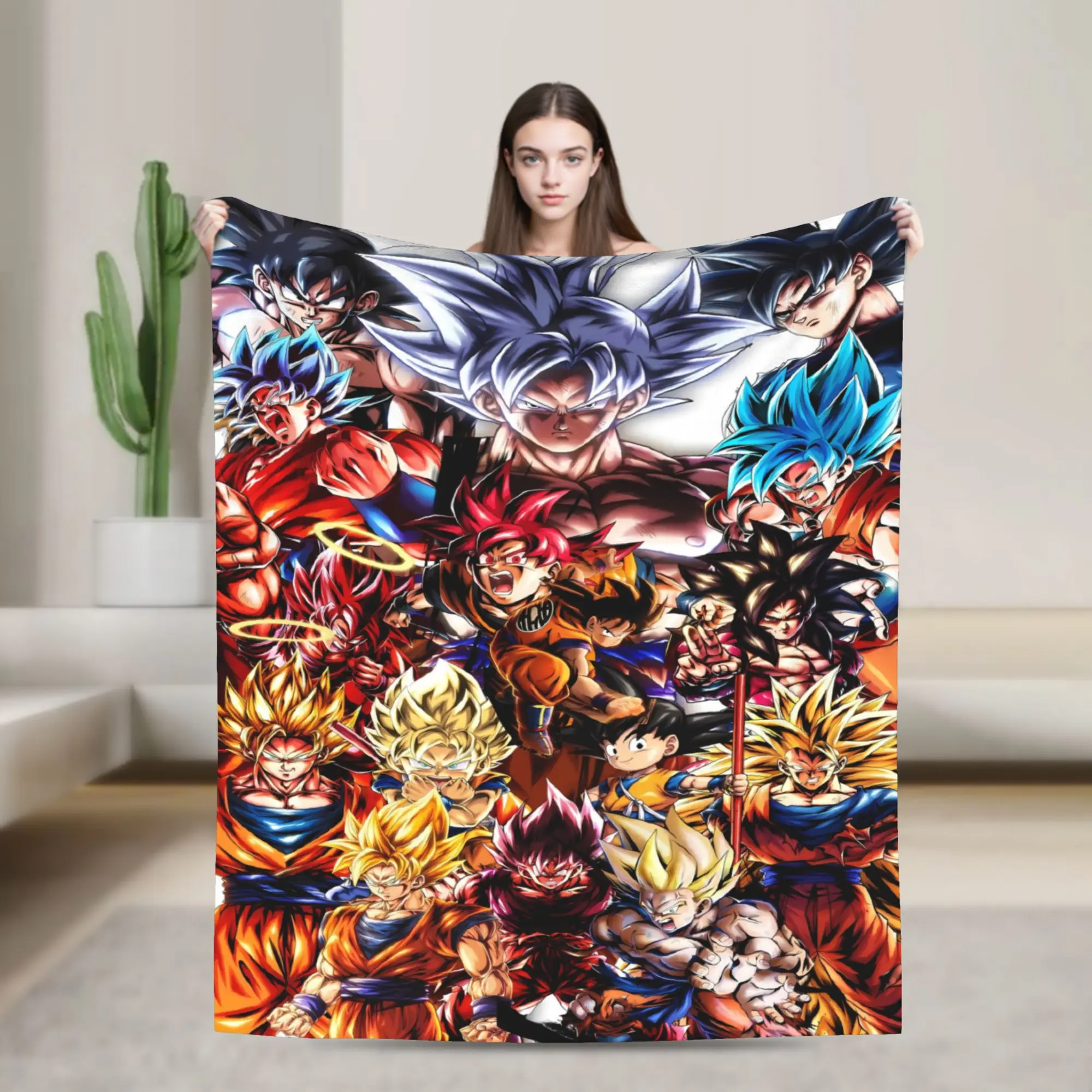 Goku Warrior Group Mosaic Blanket Quality Warm  Bedding Throws Winter Picnic Bedroom Street Trend Bedspread