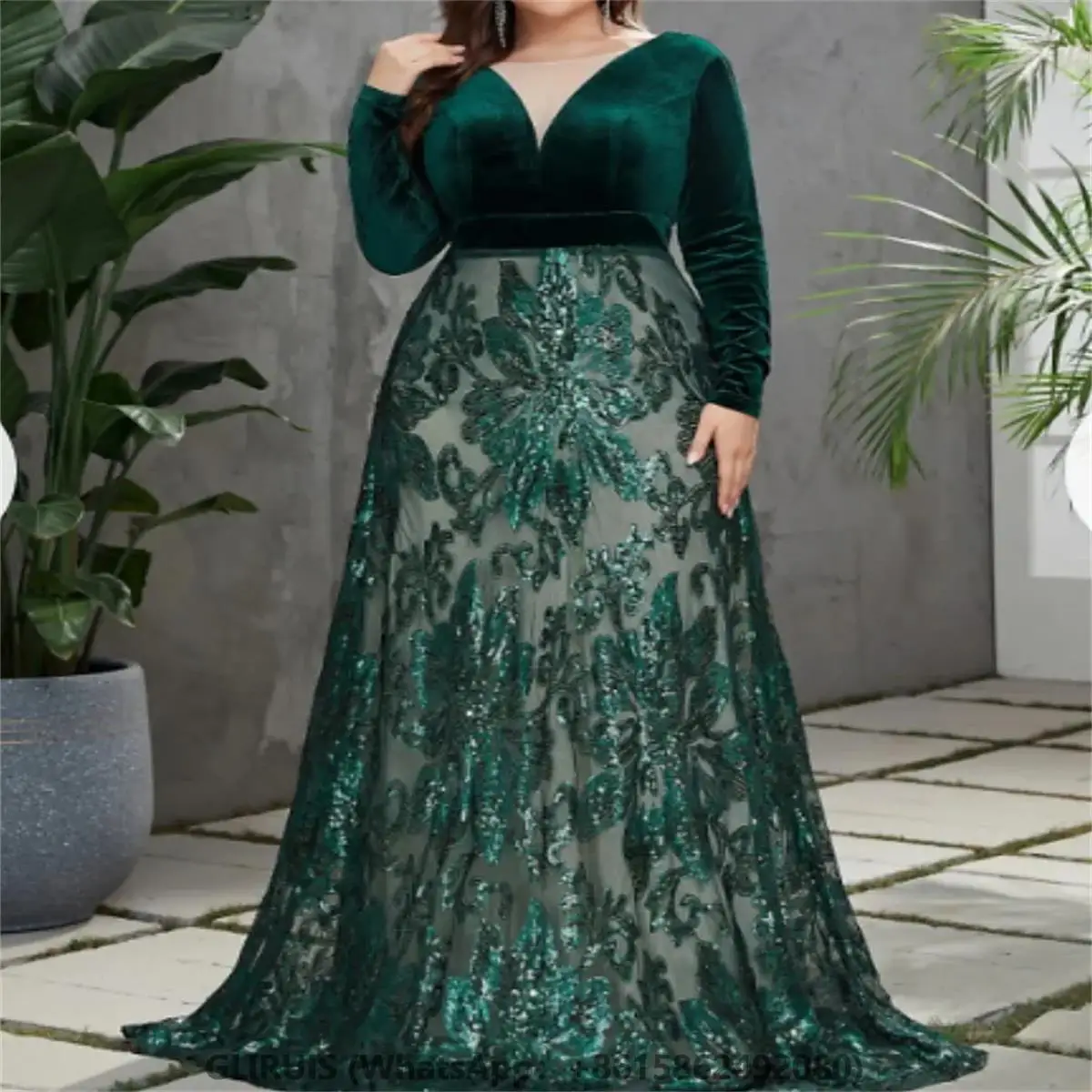 

Платье для матери невесты, вечернее, однотонное, с v-образным вырезом, прозрачный тюль, аппликация, стильное, макси, официальное, бархатное, больших размеров, по индивидуальному заказу