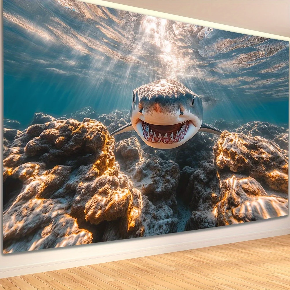 Underwater Shark Ocean Tapestry Marine Life Coral Reef Wall Hanging Sea Animal Decor Living Room Art Print