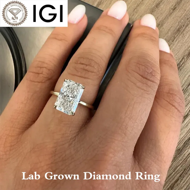 

Lab Grown Diamond Ring 4 CT Radiant Cut DEF Color VS VVS Clarity Lab Diamond Engagement Ring CVD HPHT IGI Certified 14K Gold