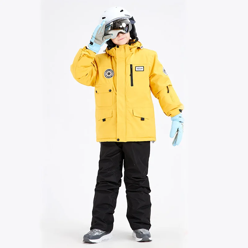 

Детский уличный непромокаемый лыжный костюм для мальчиков и девочек, теплая куртка и штаны, комплекты ветрозащитной куртки для сноуборда, зимние детские теплые зимние брюки