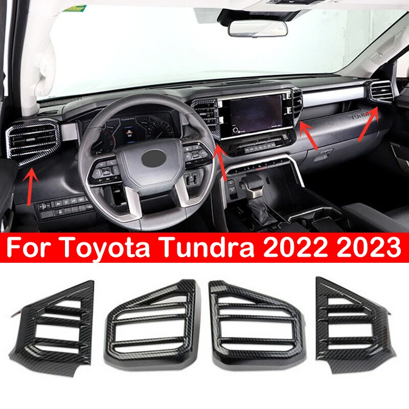 

For Toyota Tundra 2022 2023 4Pcs Car Interior Front Dashboard Side Air Vent Outlet Cover Trim Sticker Carbon Fiber ABS Frame