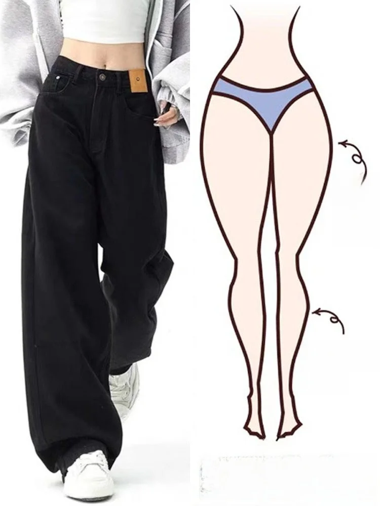 

plus Size American Retro Black Straight Leg Jeans Women's Spring New Pear Shape Body Floor Length Wide Leg Pants