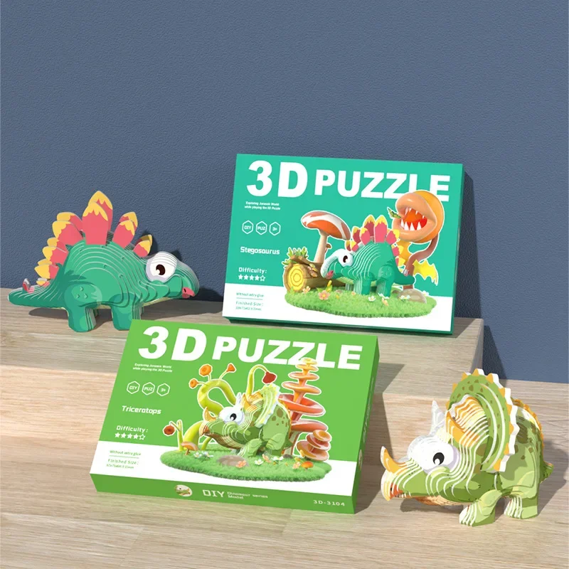 Triceratops 3D fai da te fatto a mano puzzle di carta giocattolo puzzle per bambini puzzle blocchi di costruzione animale modello creativo ornamento
