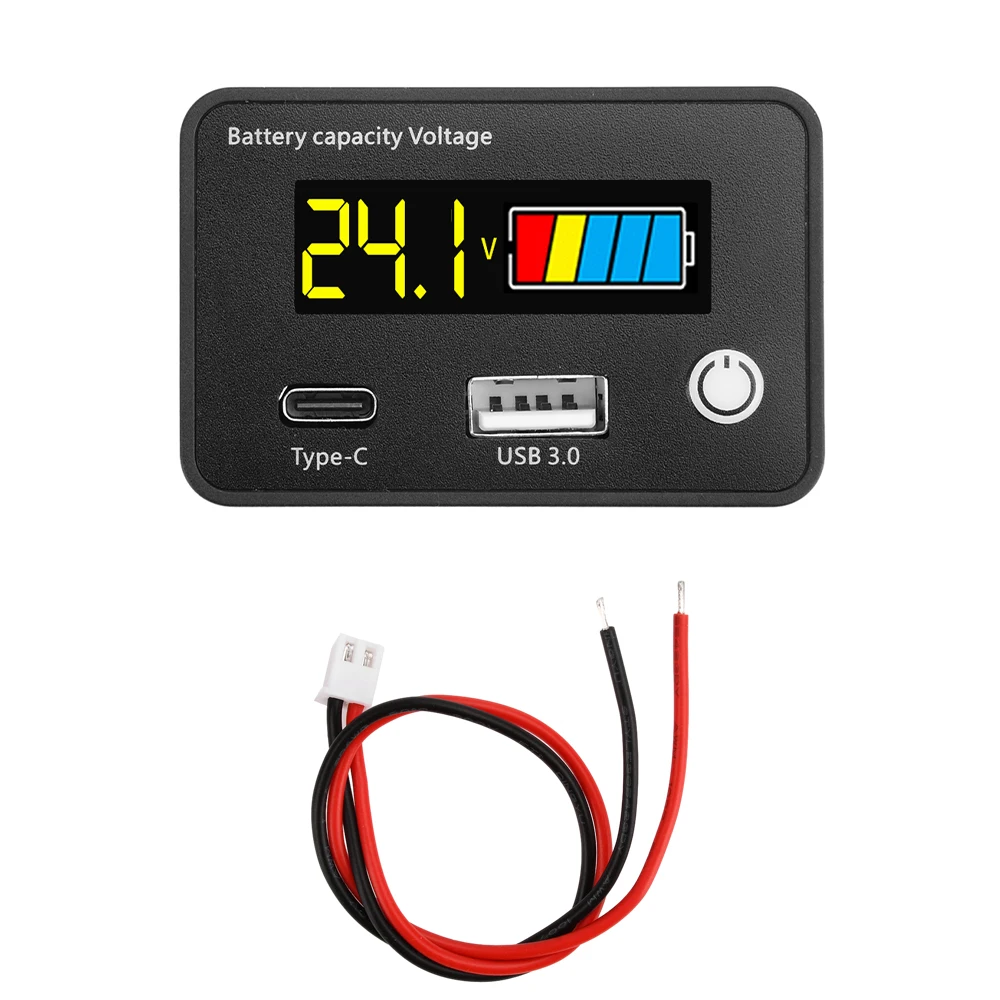 DC8-30V USB 3.0+Tpye-C 6140 Li-ion Battery Capacity Indicator Automotive Motorcycle LCD Green Display Battery Level Tester