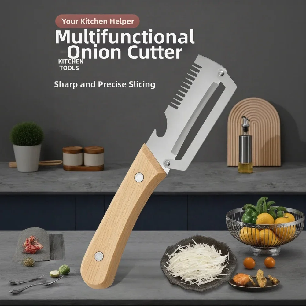 1/2pc Multi-Functional Vegetable Peeler With Wooden Handle Tainless Steel Blade With Wooden Handle And Bottle Opener For Kitchen