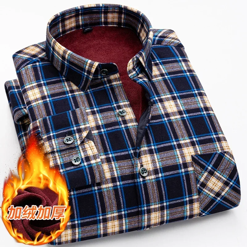 

Новая зимняя мужская рубашка в клетку с длинным рукавом, однобортная, с квадратным воротником, утепленная, модная, приталенная, размеры M-4XL, 5XL