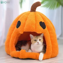 Small Dog House Products Pet Tent Cozy Cave Nest Pet Bed House Winter Cat Bed Cave Halloween Pumpkin Shape Deep Sleep Comfort