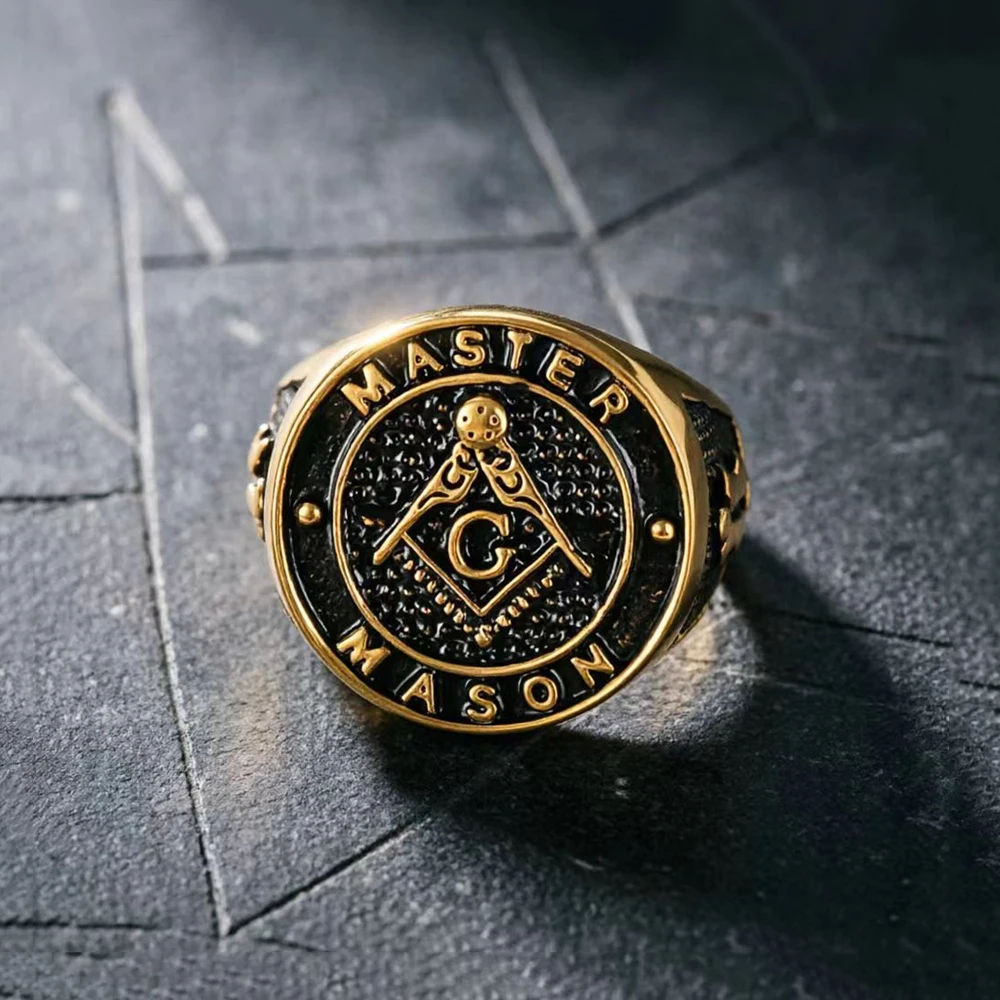 Punk Gold Color Masonic Rings For Men Women 316L Stainless Steel AG Freemason Geometric Ring Cocktail Jewelry Gifts Dropshipping