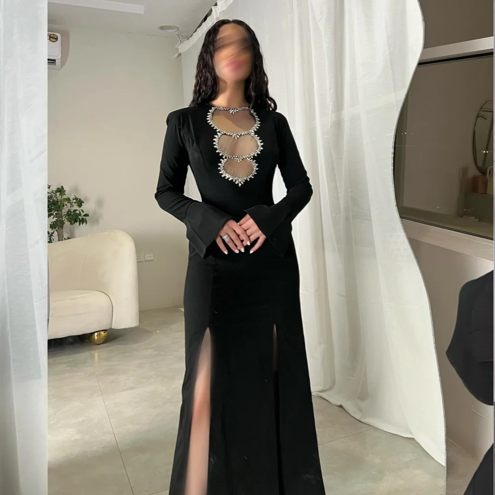   Sexy Casual  Evening Jersey Rhinestone Celebrity A-line O-Neck Bespoke Occasion Gown Midi Dresses