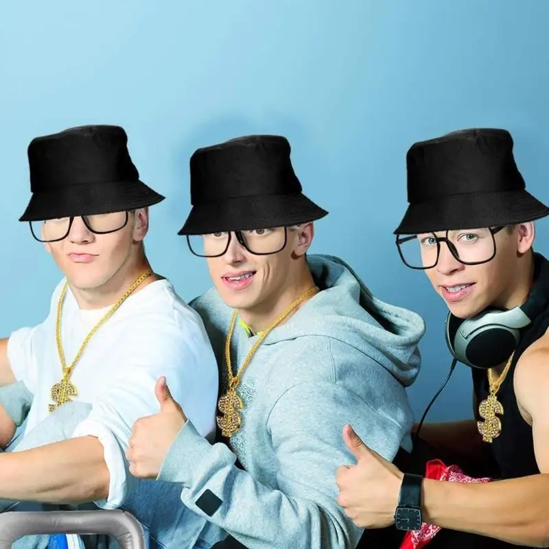 Hip Hop Kostüm 80er 90er Cosplay -Outfit Juwely Cool Rapper Accessoires für Frauen Männer Goldkette Sonnenbrillen Ringe