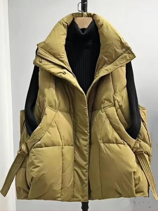 เสื้อกั๊กขนเป็ดผู้หญิง ทรงหลวม แฟชั่น สีขาว เสื้อแจ็คเก็ตขนเป็ด สำหรับฤดูใบไม้ร่วงและฤดูหนาว สไตล์เกาหลี รุ่นใหม่